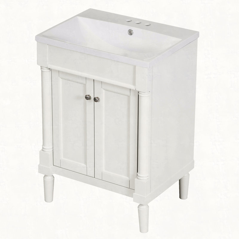 Meuble-lavabo 24 po avec lavabo supérieur, meuble de rangement moderne à 2 niveaux, meuble-lavabo simple, grandes tablettes de rangement