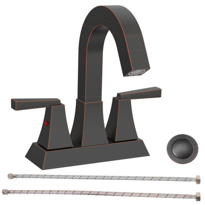 Bathroom Sink Faucet Oil Rubbed Bronze 2-Handle 4 Inch Centre-Set Bathroom Sink Faucet, Sink Drain With Overflow Hole And 2 Supply Lines Included, Modern Vanity Basin Faucet