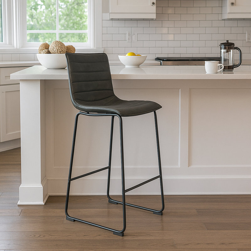 Tabouret de bar rembourré en cuir Brooklyn, Noir anthracite