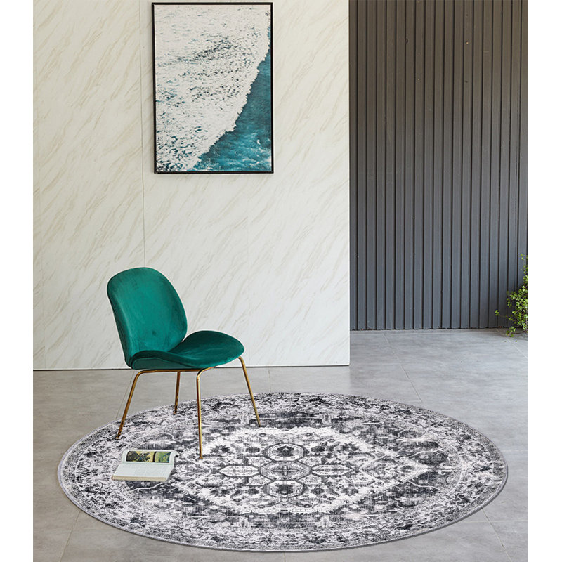 Round Washable Rug - 100% Polyester, Non-Slip & Low-Pile For Living Room,Bedroom,Dining Area, Round 5'