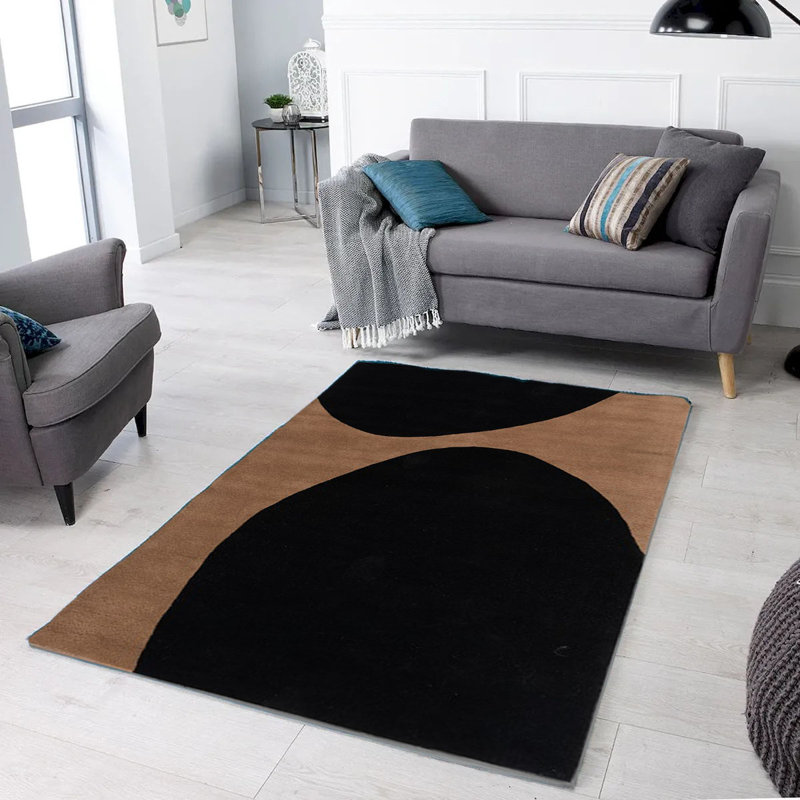 Tapis abstrait noir et brun, Rectangle 7 pi 6 po x 9 pi 6 po
