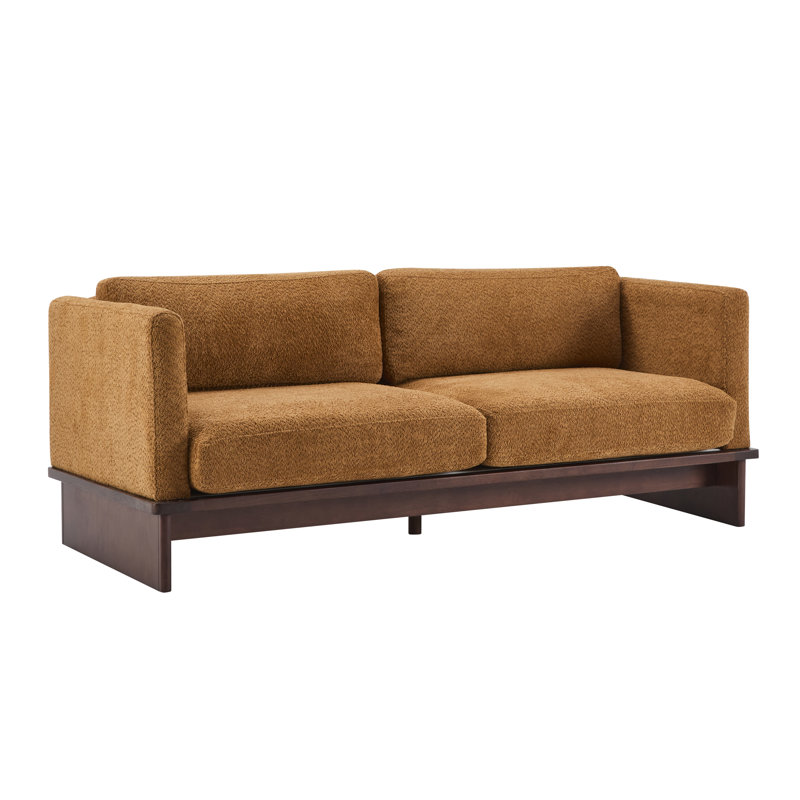 Kaelen Modern 3-Seater Upholstered Sofa With Solid Wood Base, Camel