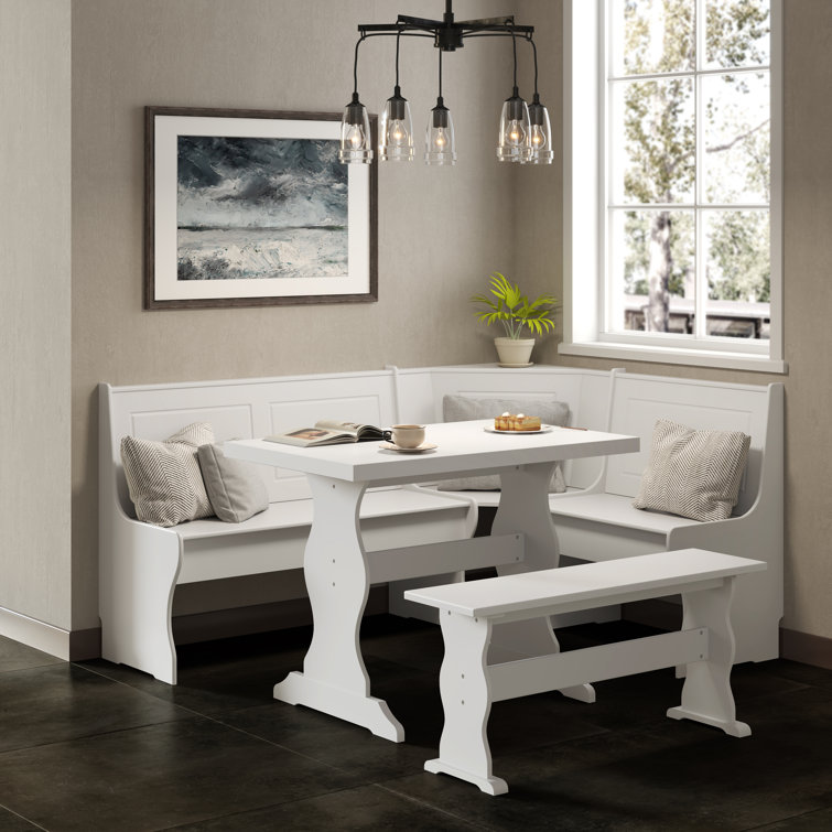 Heartlynn Classic Mahogany Finish Wooden Breakfast Nook With Hidden Storage Includes Corner Bench Dining Table And Bench