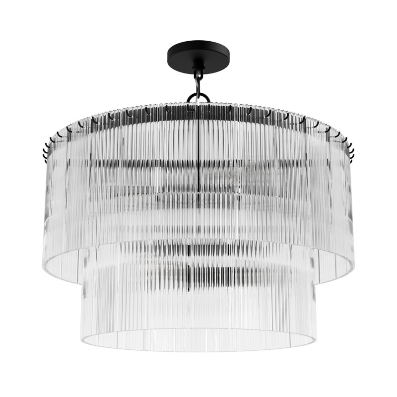 Ontario 6 Light Pendant Ceiling Light Fixture, Clear, Matte Black