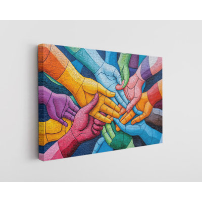 Colorful Unity Hands Art on Canvas Print, Vibrant Connection Canvas, Diversity Wall Decor, Painting Reproduction