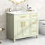 Meuble-lavabo de 91 cm (36 po) avec lavabo, meuble-lavabo à deux portes et trois tiroirs, en bois massif et panneaux MDF, vendu à l'unité, blanc et vert.-1840162523