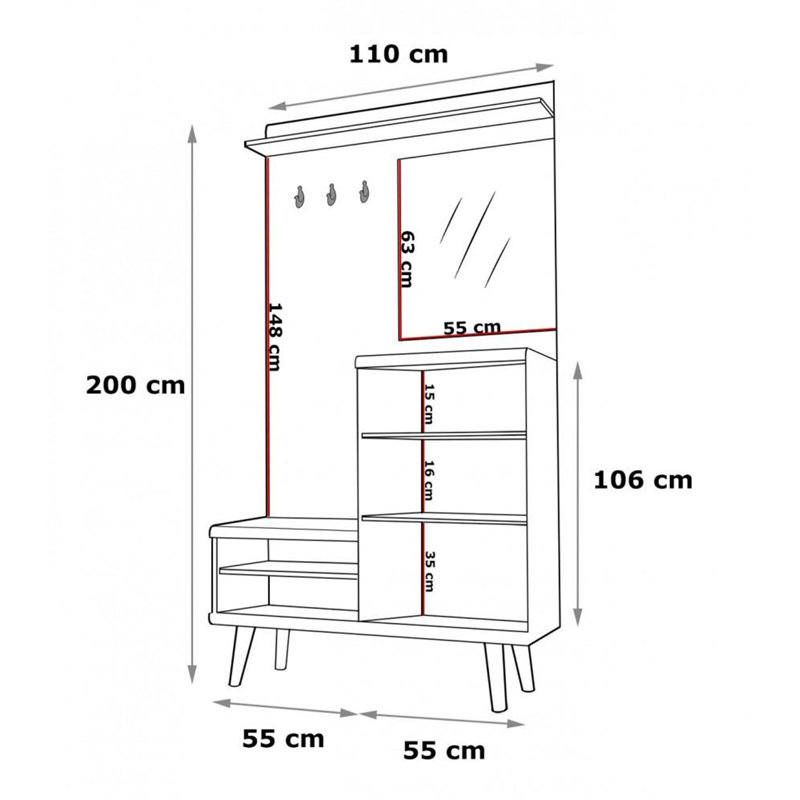 Cornwall Hall Tree 110cm Wide with Shoe Storage