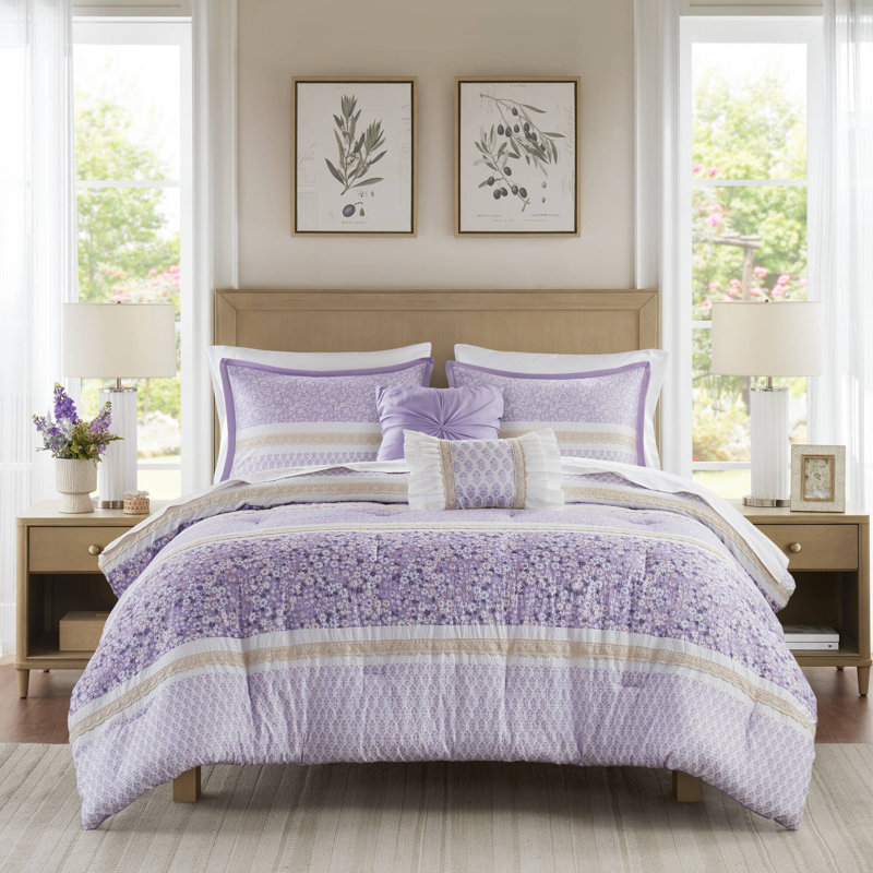 Ensemble d'édredon 5 pièces avec coussins décoratifs Caralie Caralie, Grand édredon + 2 taies décoratives standard + 2, Mauve
