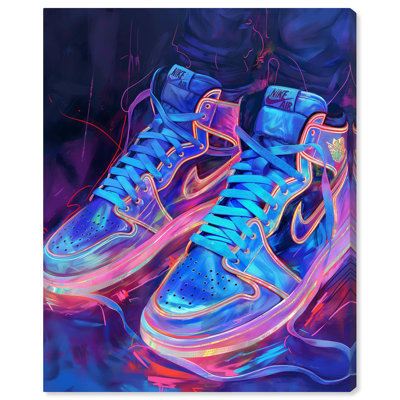 Bold Neon Glow Sneakers II Canvas Neon Sneaker Art by Art Remedy