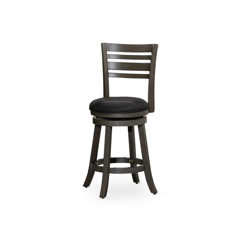 Tabouret de bar pivotant de 61 cm (24 po) en tissu anthracite avec revêtement extérieur gris vieilli - Élégant avec dossier à lattes gris et siège confortable