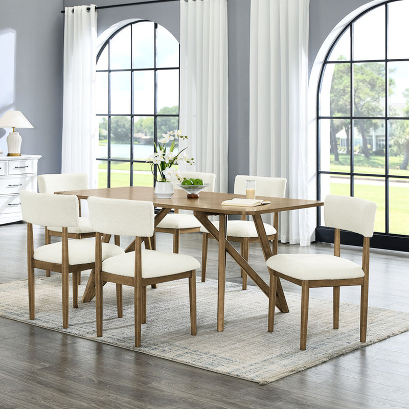 Darla 5Pc 70"W Rectangular Walnut Oak Geometric Cross Base Dining Set