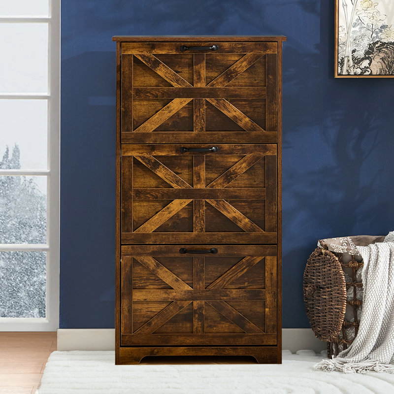 Shoe Cabinet For Entryway With 3 Flip Drawers, Wooden Shoe Storage Cabinet, 3 Tier Freestanding, Elegant Slim Shoe Organizer For Entryway, Hallway, Living Room