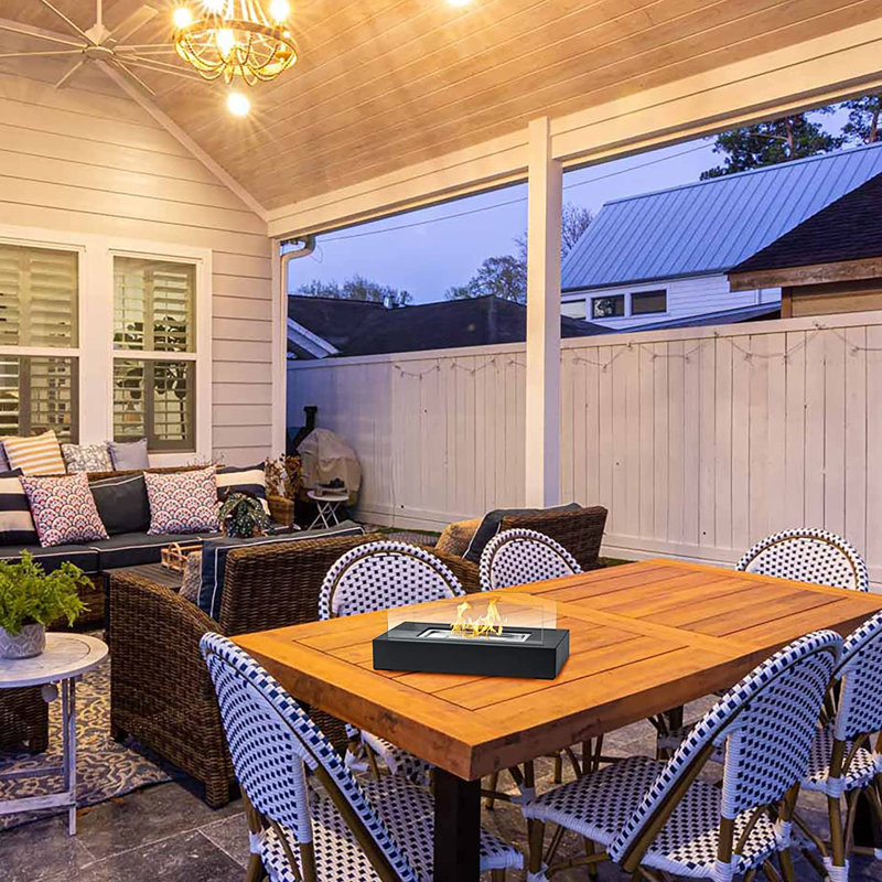 Glass Ethanol Outdoor Tabletop Fireplace with Flame Guard