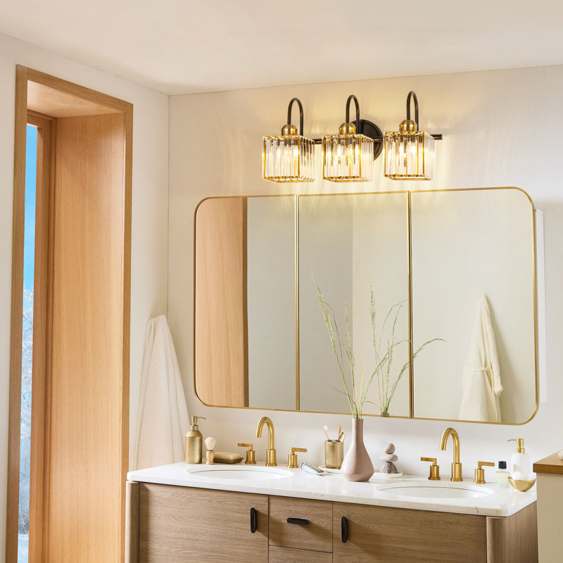 Éclairage pour salle de bain rectangulaire en cristal 3 lumières à intensité variable, H 9,45 po x l 19,69 po x P 7,48 po