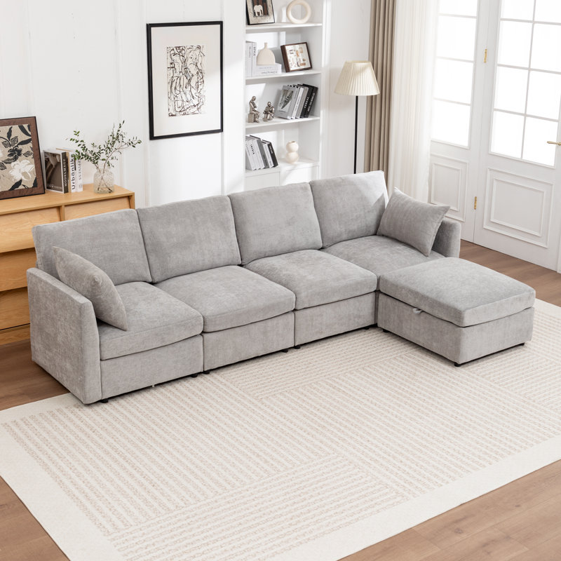 Canapé modulaire rembourré 5 pièces Wilroy, Gris