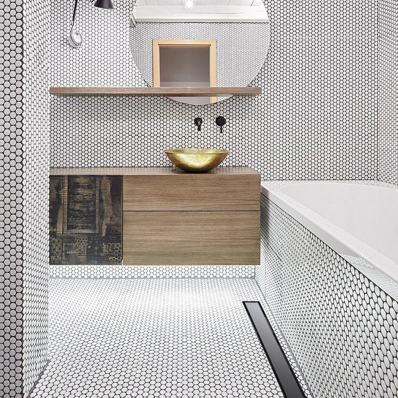 Linear Grid Stainless Steel Tile-In Shower Drain, Matte Black