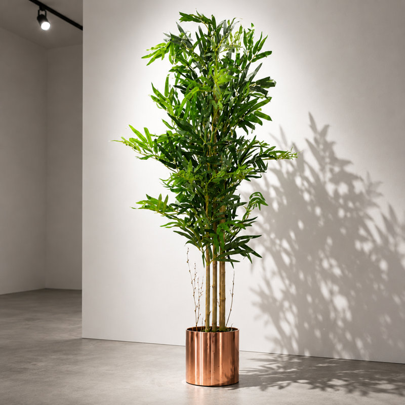 Faux Bamboo Tree in Metal Planter, Copper, 120cm H x 60cm W x 60cm D