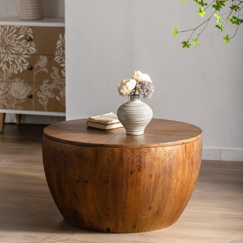 Table basse Ceferino, table de rangement en forme de seau, structure en bois, H 17,72 po x l 31,5 po x P 31,5 po