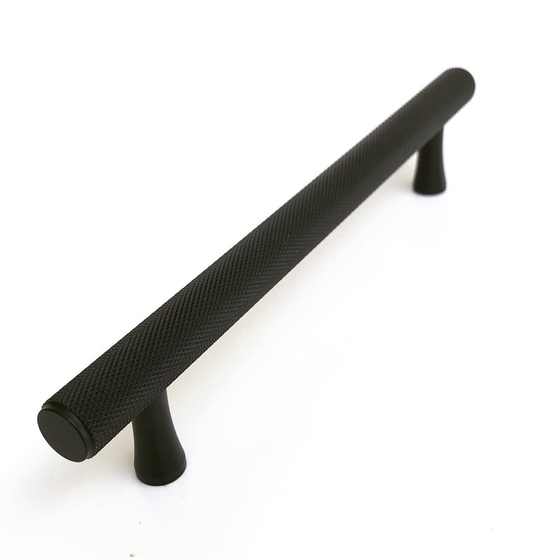 Texture Solid Brass Cabinet Handle, Matte Black, 7 9/16"