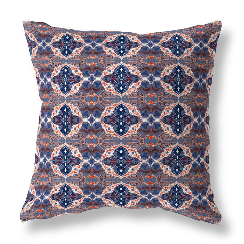 Coussin décoratif floral intérieur / extérieur Floral Elegance, H 16 po x l 16 po, Bleu / rouge / taupe