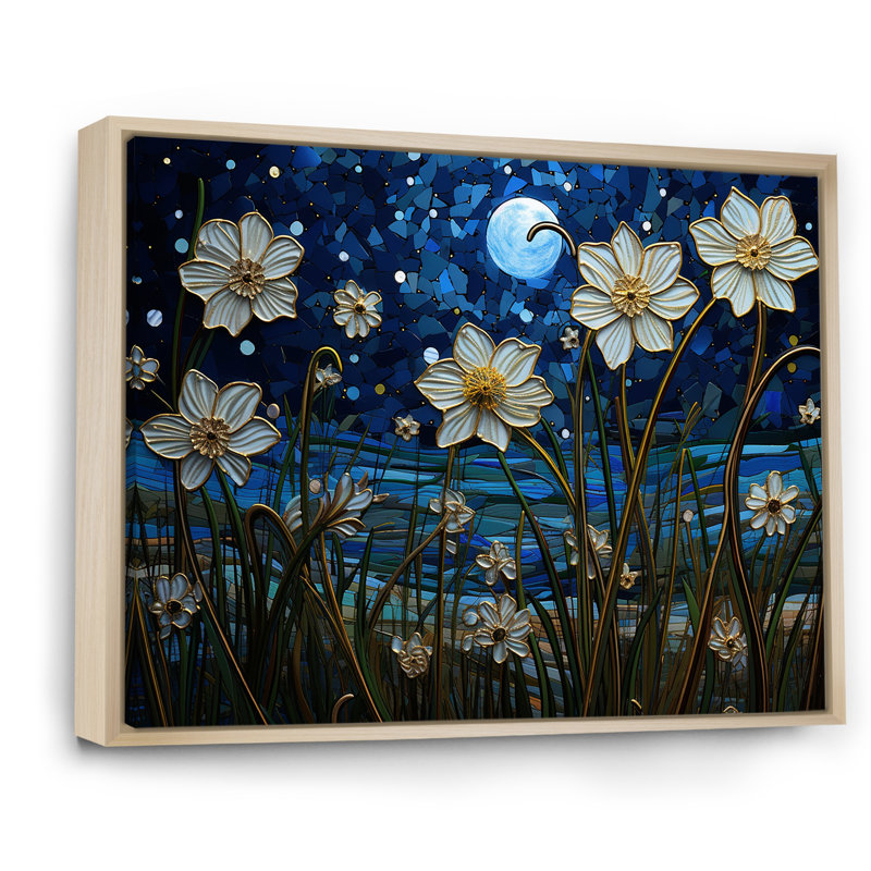 Impression sur toile Moonlight Flower Field Dreams I, H 12 po x l 20 po x P 1 po, Cadre naturel flottant