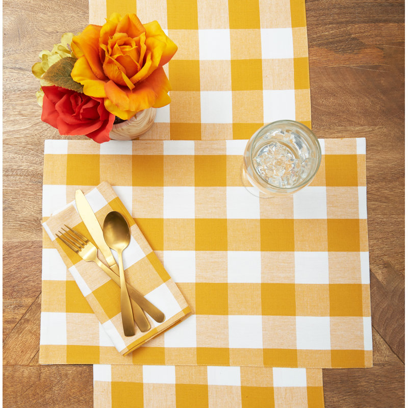 Sardinia Gingham Check Table Runner, Yellow
