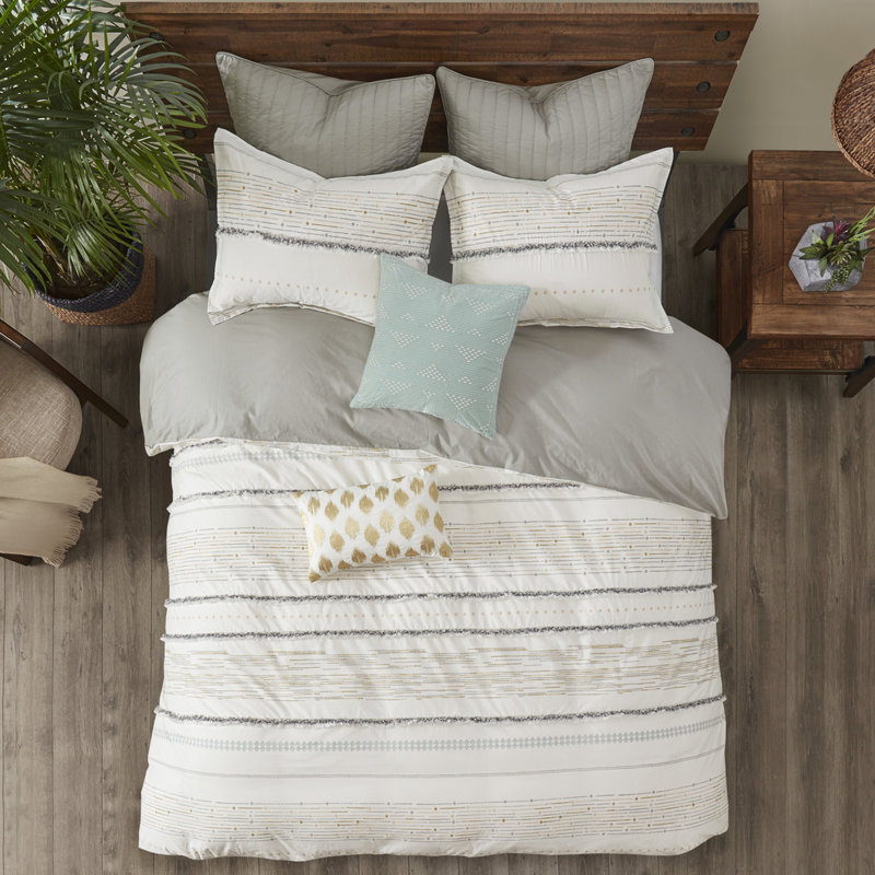 Housse de couette très grand / très grand en coton - Flair chic avec des pampilles élégantes et des rayures de style moderne