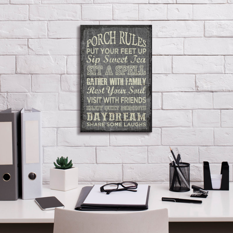  «Porch Rules» par Erin Clark, art mural sur toile, 12 po x 18 po, H 18 po x l 12 po x P 0,75 po