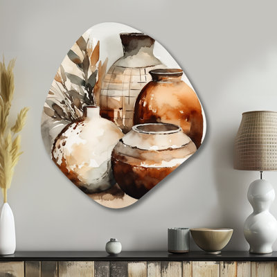 Décoration murale irrégulière en métal brun et crème I - Boho Pottery