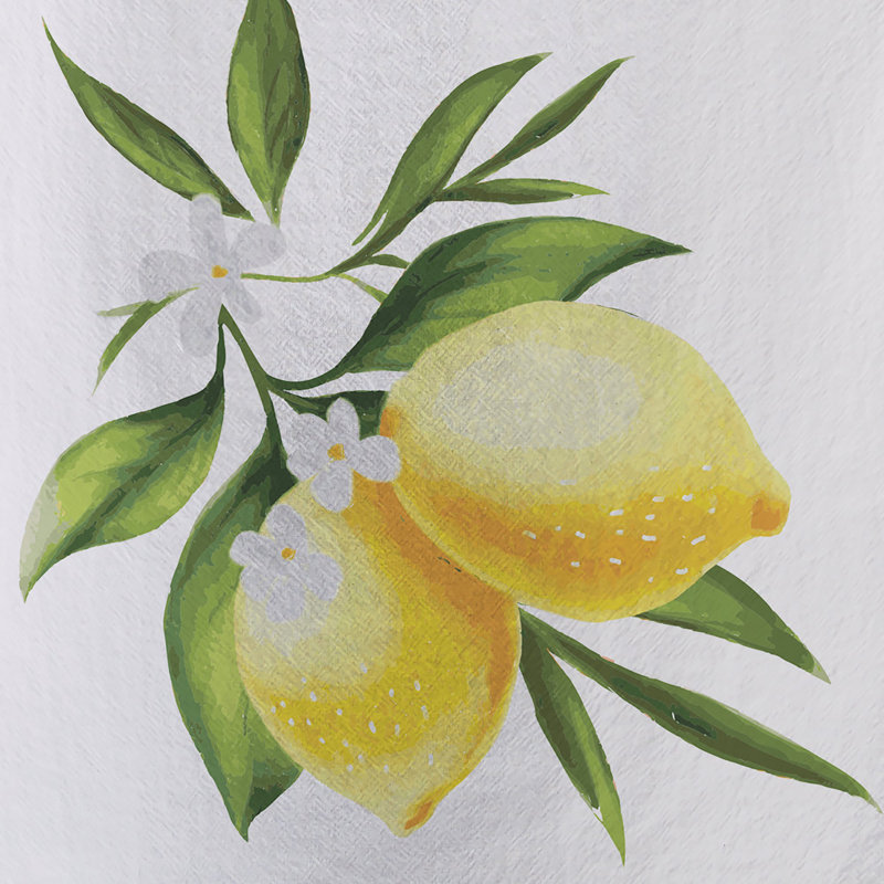  Fresh Lemon Tea Towel, White/Yellow/Green Lemon
