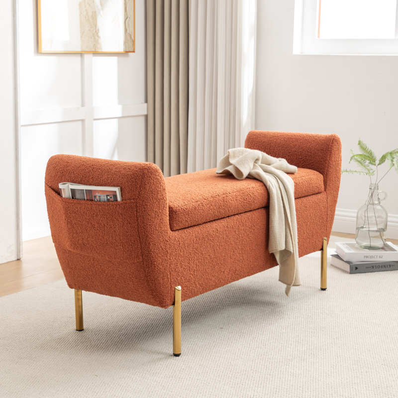 Banc de rangement rembourré Leaysia, Orange