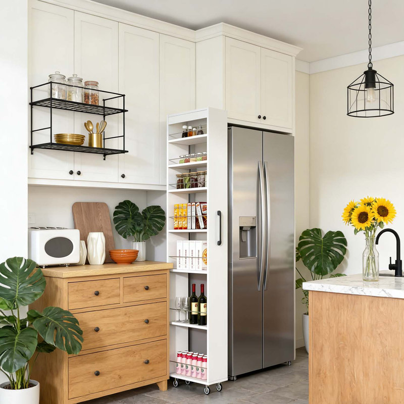 Armoire de rangement étroite avec tablettes ouvertes à 7 niveaux