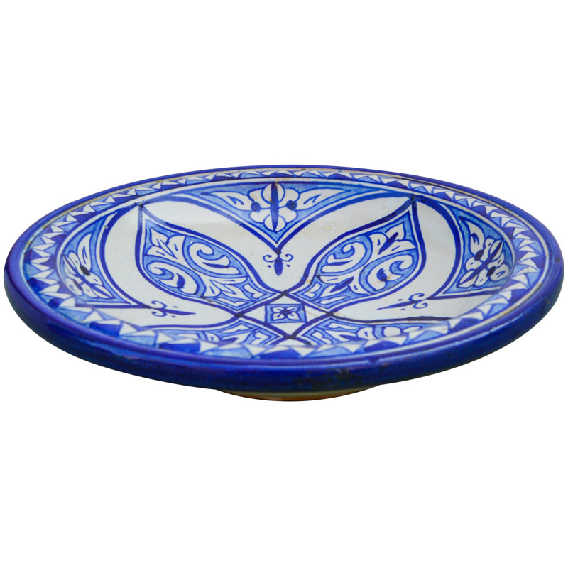 Assiette décorative en céramique bleue / blanche