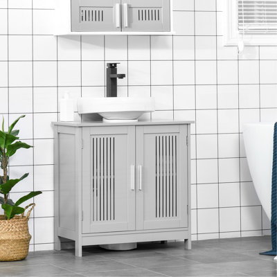 Modern Under Sink Cabinet With 2 Doors, Pedestal Under Sink Bathroom Cupboard, Bathroom Vanity Cabinet With Adjustable Shelves
