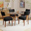 Ensemble de 2 chaises de salle à manger sans accoudoirs modernes, revêtement en lin noir avec dossier incurvé et pieds en bois massif-426475865-426475866