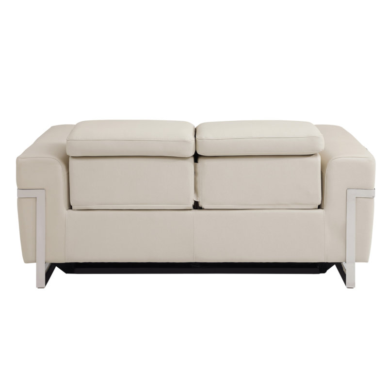 Global United Top Grain Italian Leather Loveseat With Power Recliner, Beige