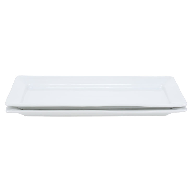 White Porcelain Rectangular Serving Platters Set of 2