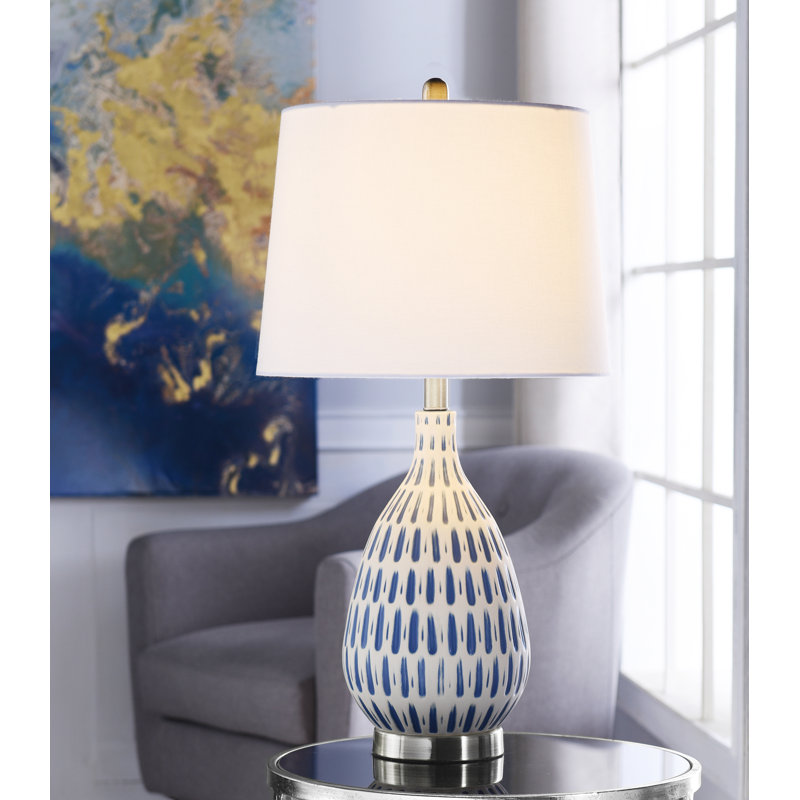 Lampe de table 28 po Gaston, Blanc / bleu