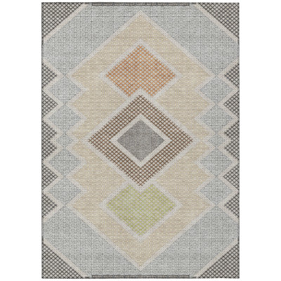 5' X 8' Pewter Copper And Silver Geometric Washable Indoor Outdoor Area Rug