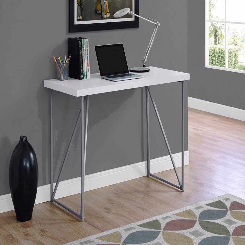Bureau d'ordinateur, bureau personnel, ordinateur portable, L 48 po, travail, stratifié blanc, métal gris, contemporain, moderne