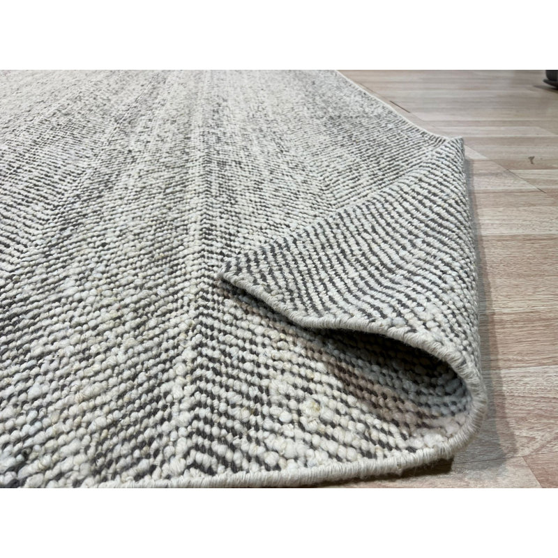 Ivory Hand-Knotted Wool Herringbone Horizon Geometric Modern Contemporary Carpet Rug, 4' x 6'