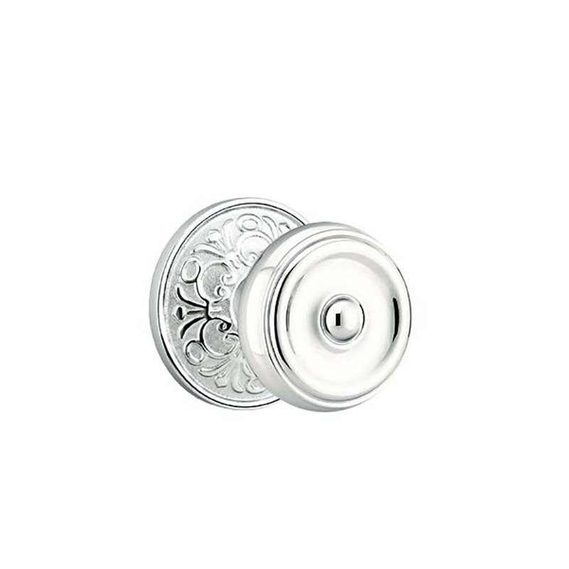 Ensemble de boutons de passage Emtek avec rosette Lancaster et bouton Waverly, Chrome poli