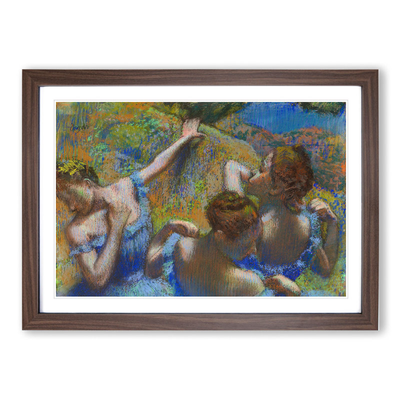 All Ballet Ballerina Dancers in Blue by Edgar Degas - Picture Frame Painting, 48cm H x 65cm W x 2cm D, Walnut Framed