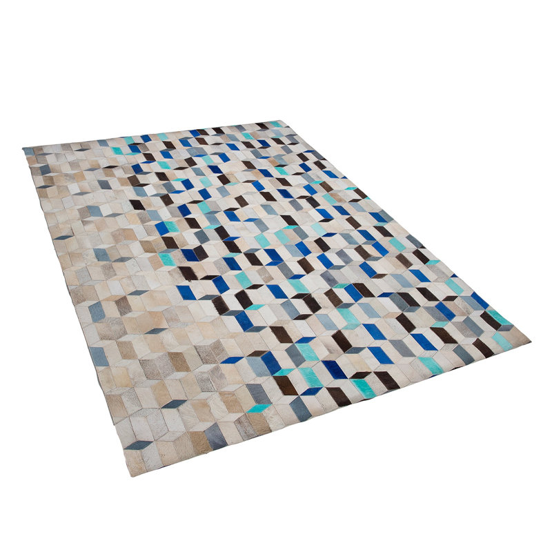 Roxanne Geometric Leather Hand Woven Area Rug, Rectangle 140 x 200cm