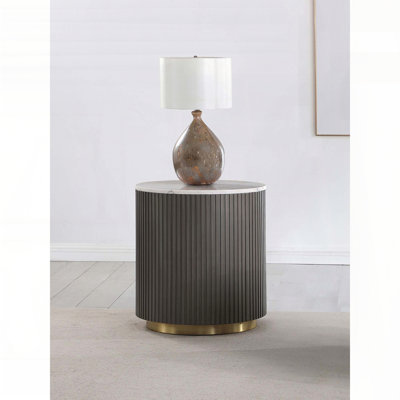 Round Marble Top Side End Table – Brushed Gold Base
