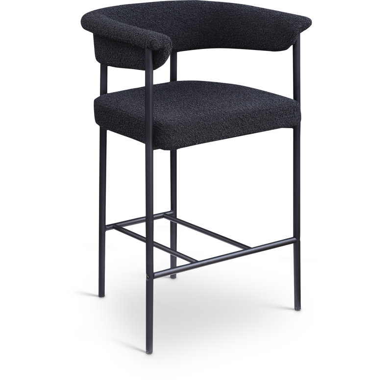 Malin Upholstered Counter Stool with Metal Frame, Black Boucle Fabric