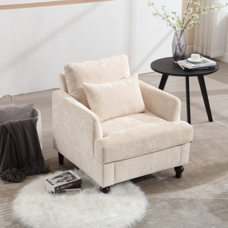 Fauteuil en chenille avec cadre en bois, Chenille beige