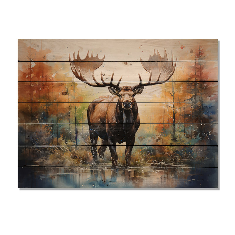 Orignal coloré majestueux pointillisme sur bois, H 24 po x l 32 po x P 0,78 po