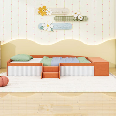 Upholstered Kidsbed with Lift Storage and Guardrails