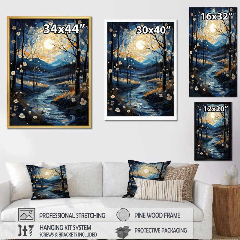 Birch Woods Moonlit Symphony III sur impression sur toile, H 20 po x l 12 po x P 1 po, Cadre photo argenté